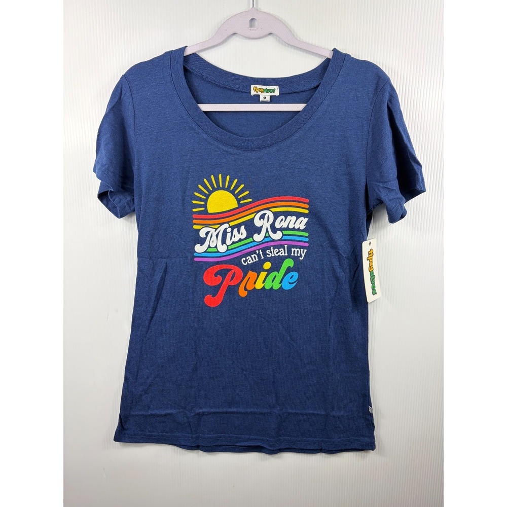 Tipsy Elves Womens Size Large Navy Pride T Shirt Miss Rona‎ Rainbow Graphic